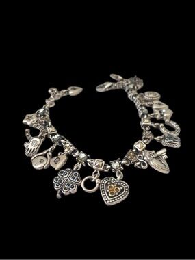 Brighton Lucky Charm Bracelet.  Silver Plated many Charms.